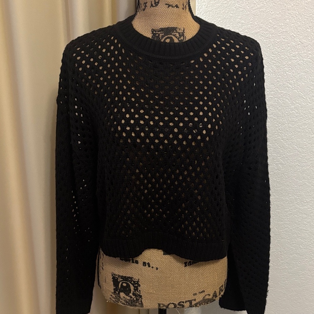 H&M Black Crew Neck Open-Knit Sweater
